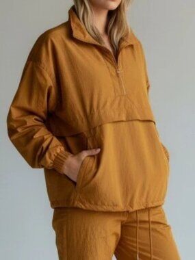 Good American Essential Anorak Jacket Women 5/6 2XL 3XL Mustard Gold Windbreaker